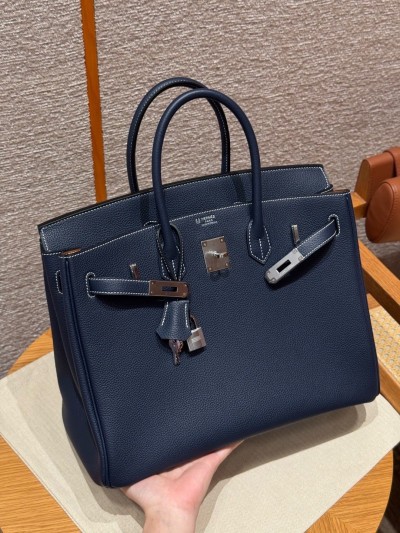 Сумка Hermes Birkin 35 Togo Blue Saphir/Cognac